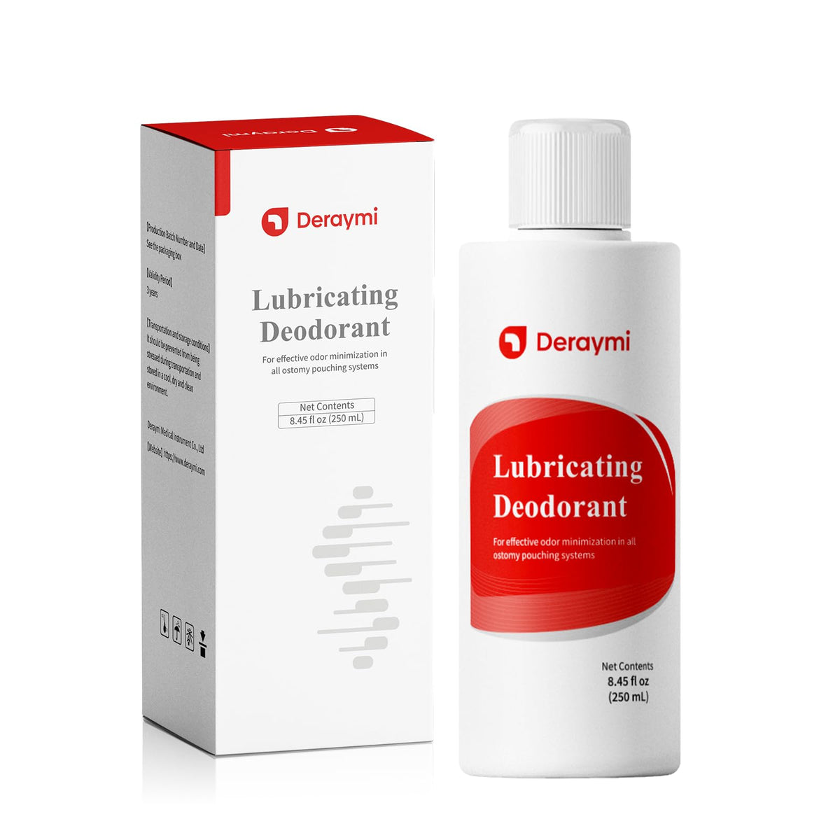 Déodorant lubrifiant DERAYMI pour sacs de stomie 250 ml vue avant