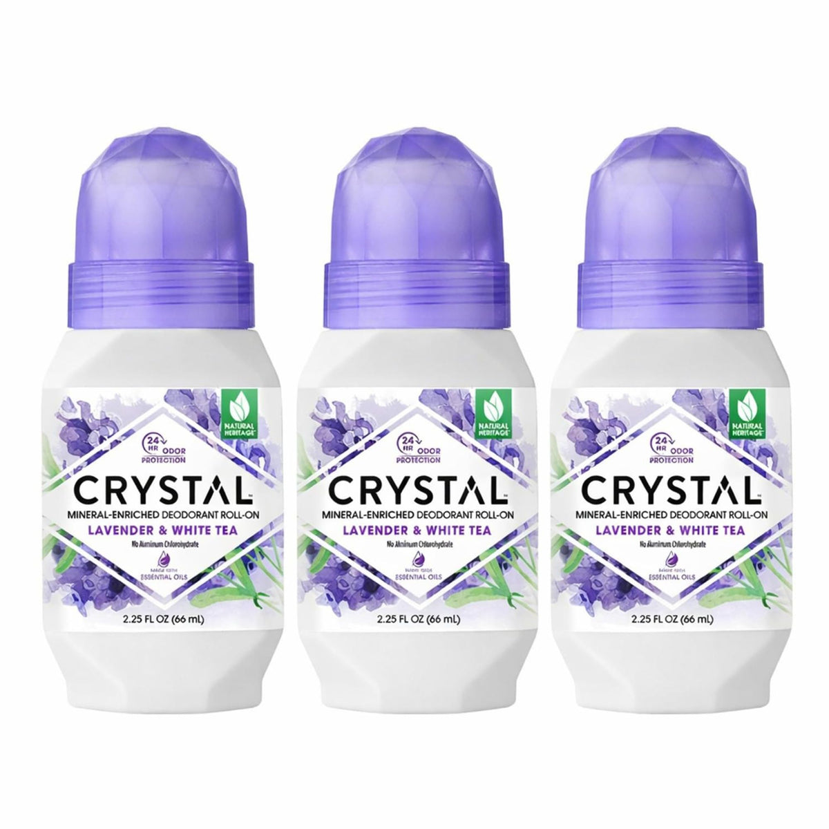 Déodorant minéral Crystal Essence roll-on 65ml lavande et thé blanc