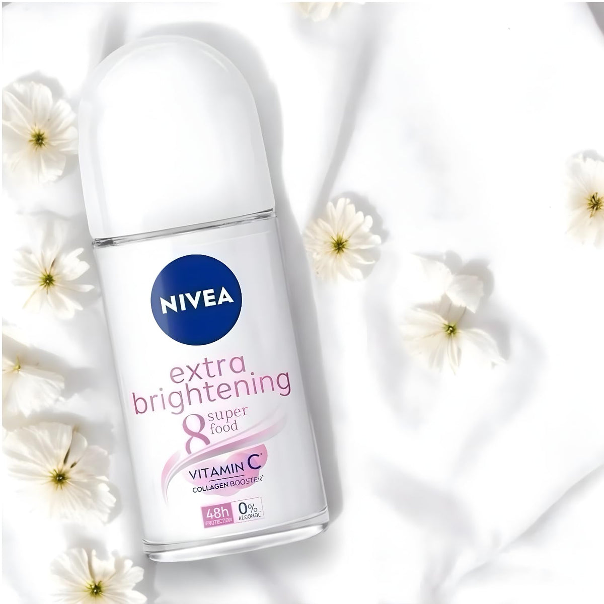 Déodorant NIVEA Éclaircissant Roll-On 25ml affiché sur un fond blanc