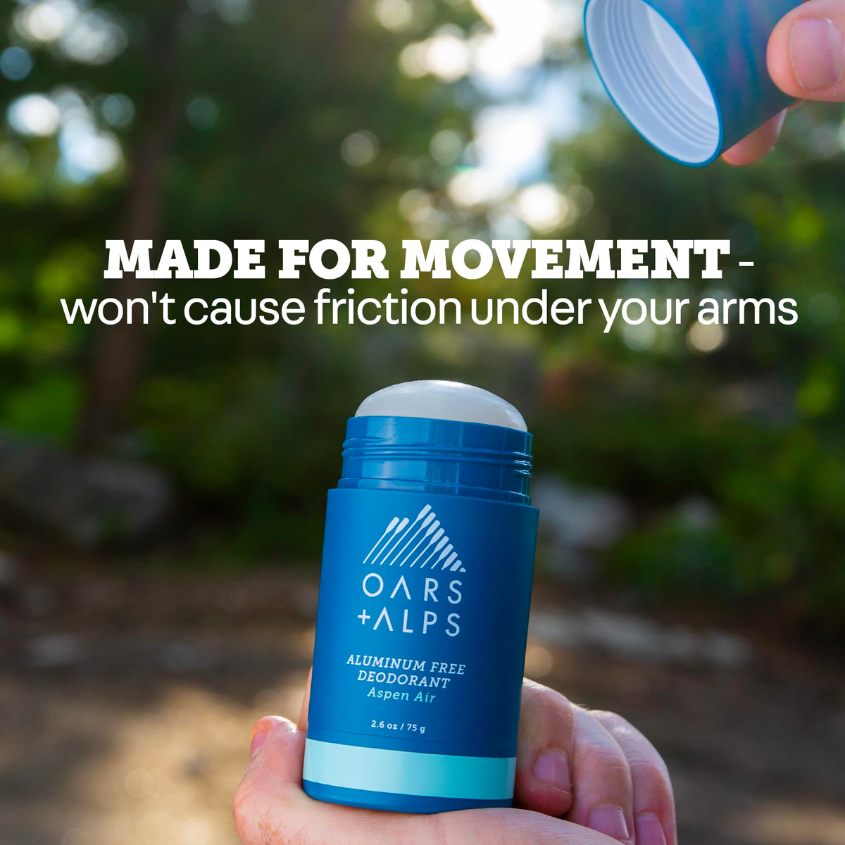 Déodorant Oars + Alps aluminium free 75g, application sur peau