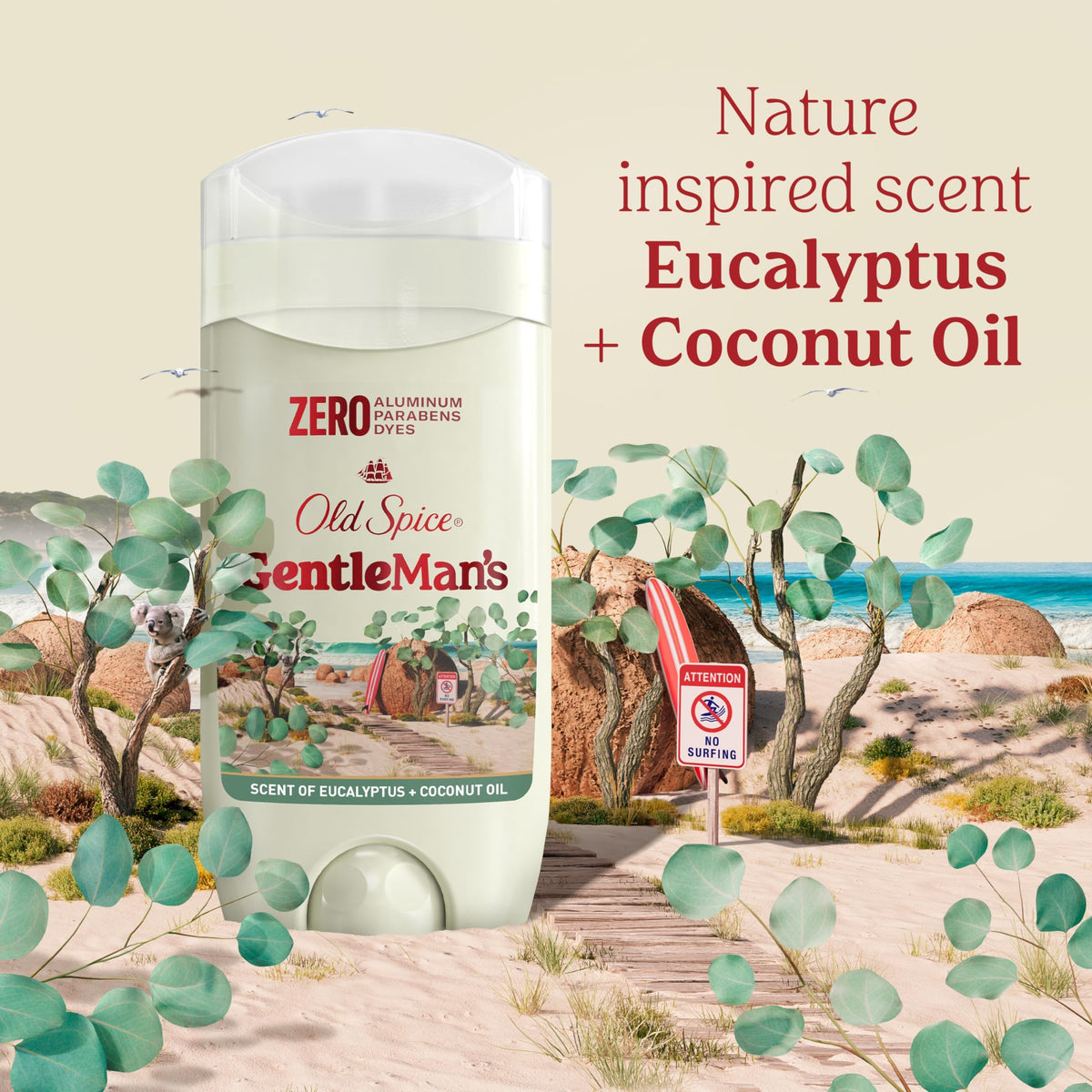 Déodorant Old Spice Aluminium Free Eucalyptus et Huile de Coco, détails des ingrédients
