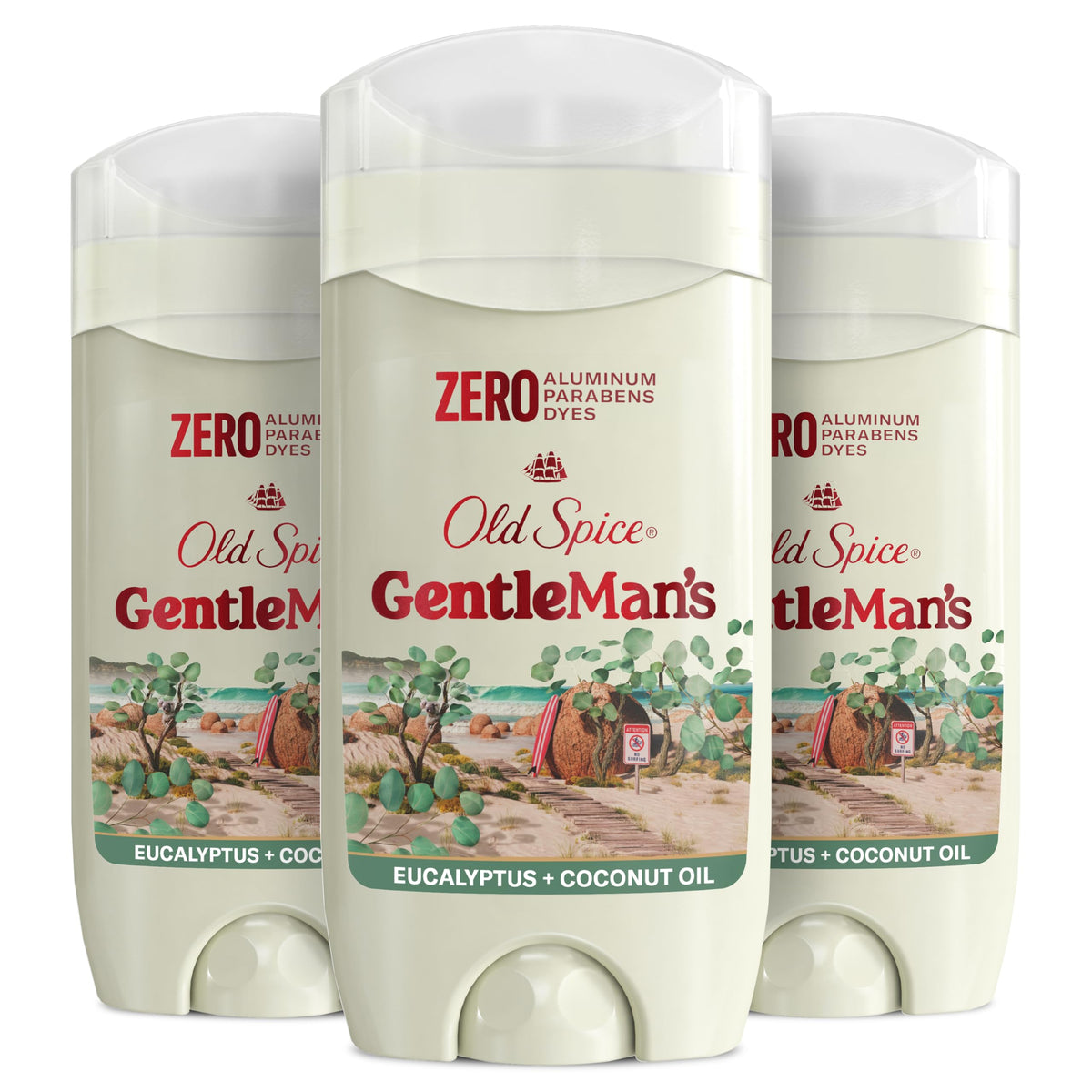 Déodorant Old Spice Aluminium Free Eucalyptus et Huile de Coco, pack de 3, vue de face