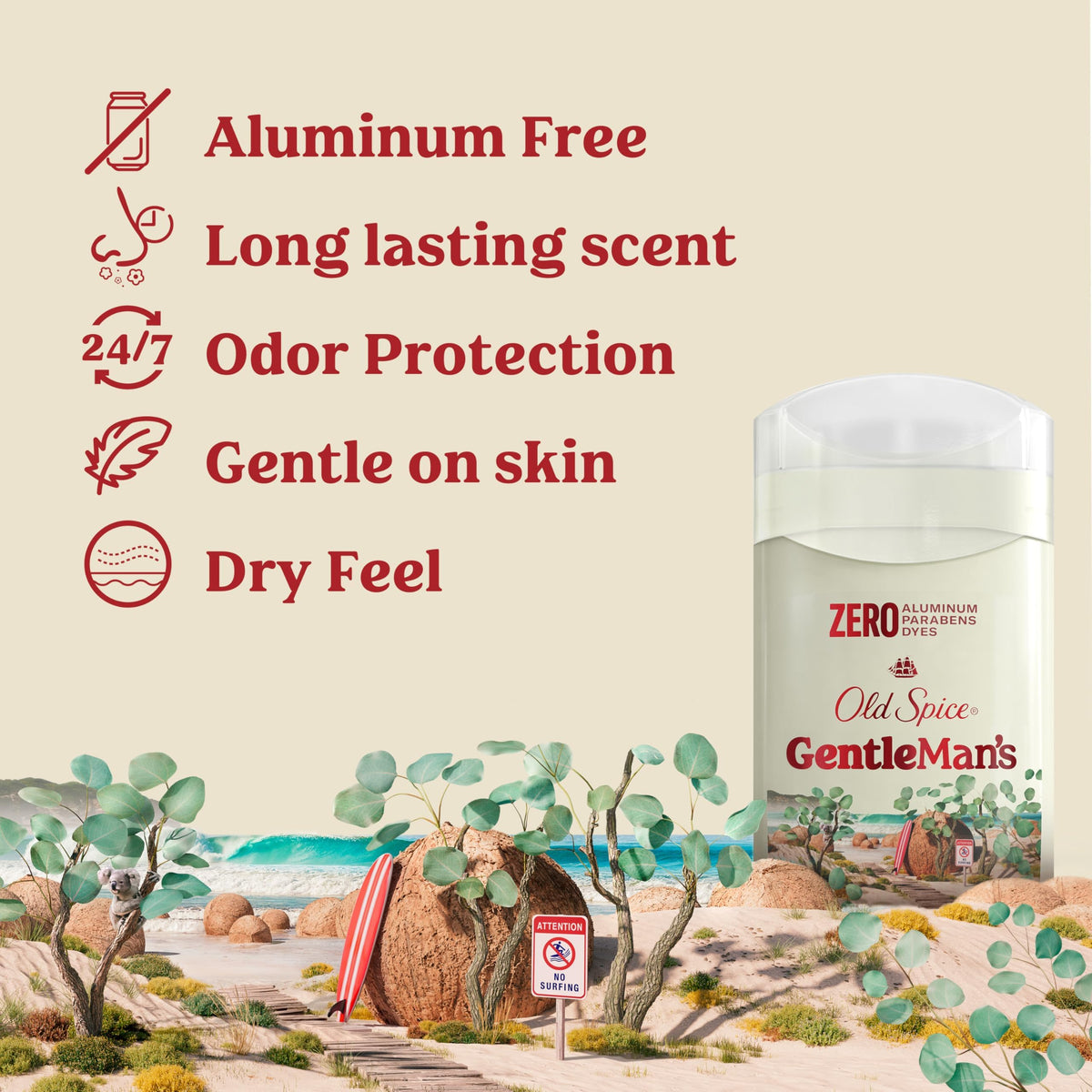 Déodorant Old Spice Aluminium Free Eucalyptus et Huile de Coco, vue de côté
