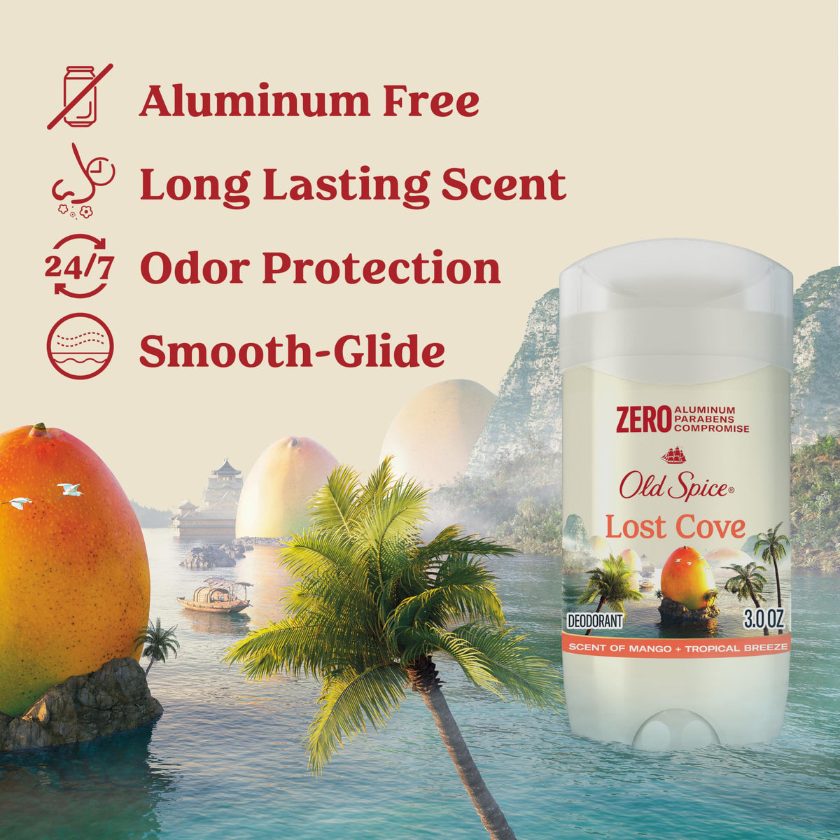 Déodorant Old Spice Aluminium Gratuit 136g avec bouchon ouvert