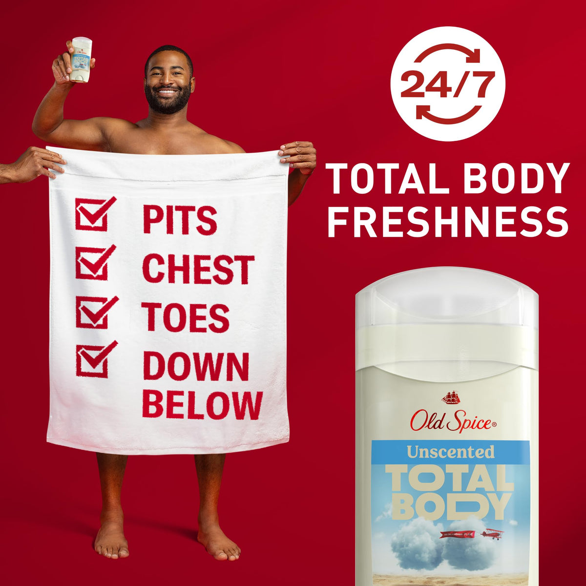 Déodorant Old Spice Corps Total 141g avec étiquette visible