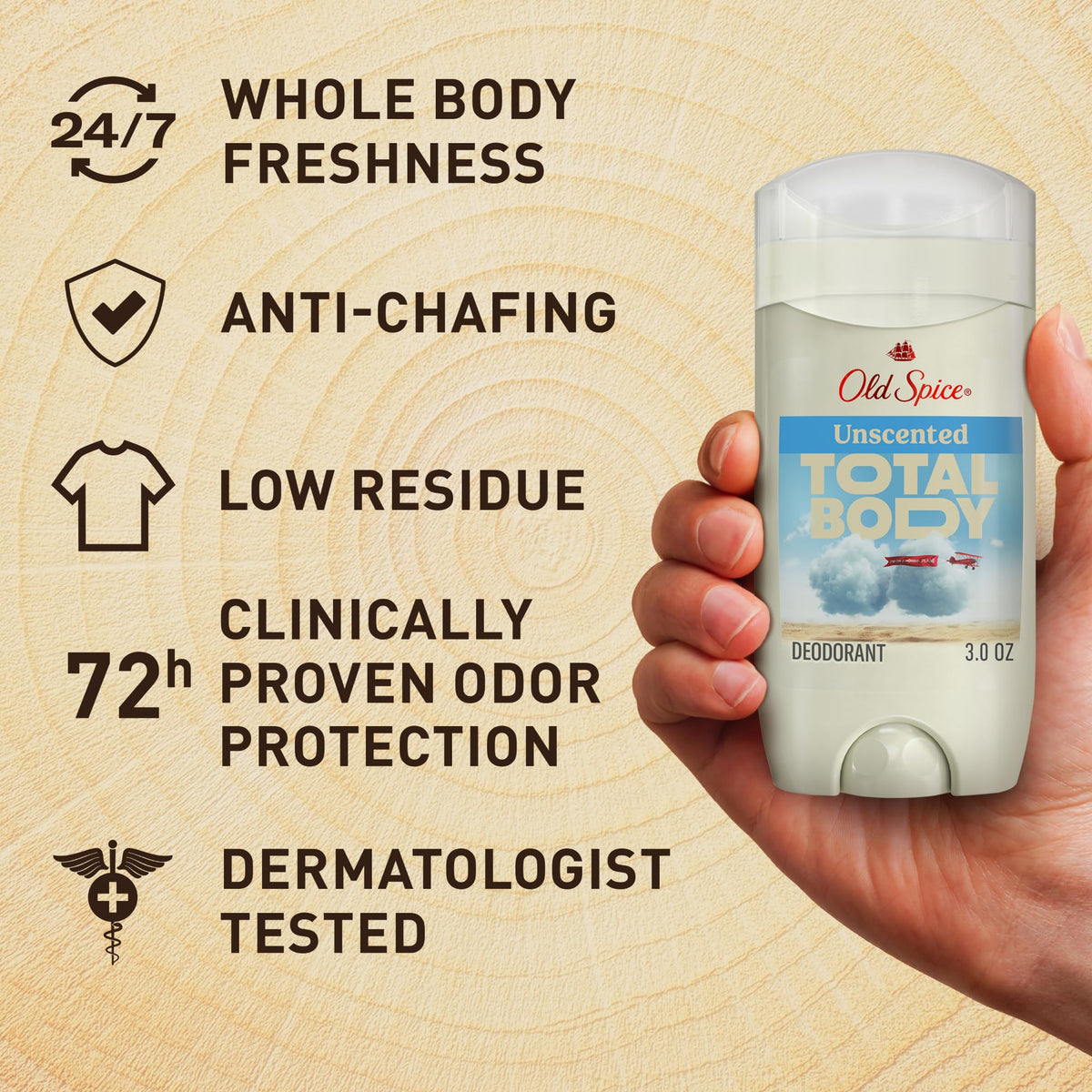 Déodorant Old Spice Corps Total sur fond neutre