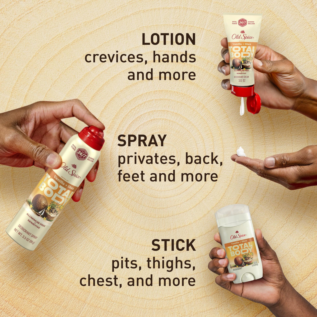 Déodorant Old Spice Corps Total utilisé sur la peau
