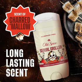 Déodorant Old Spice Serial Griller 141g au milieu d'un feu de camp