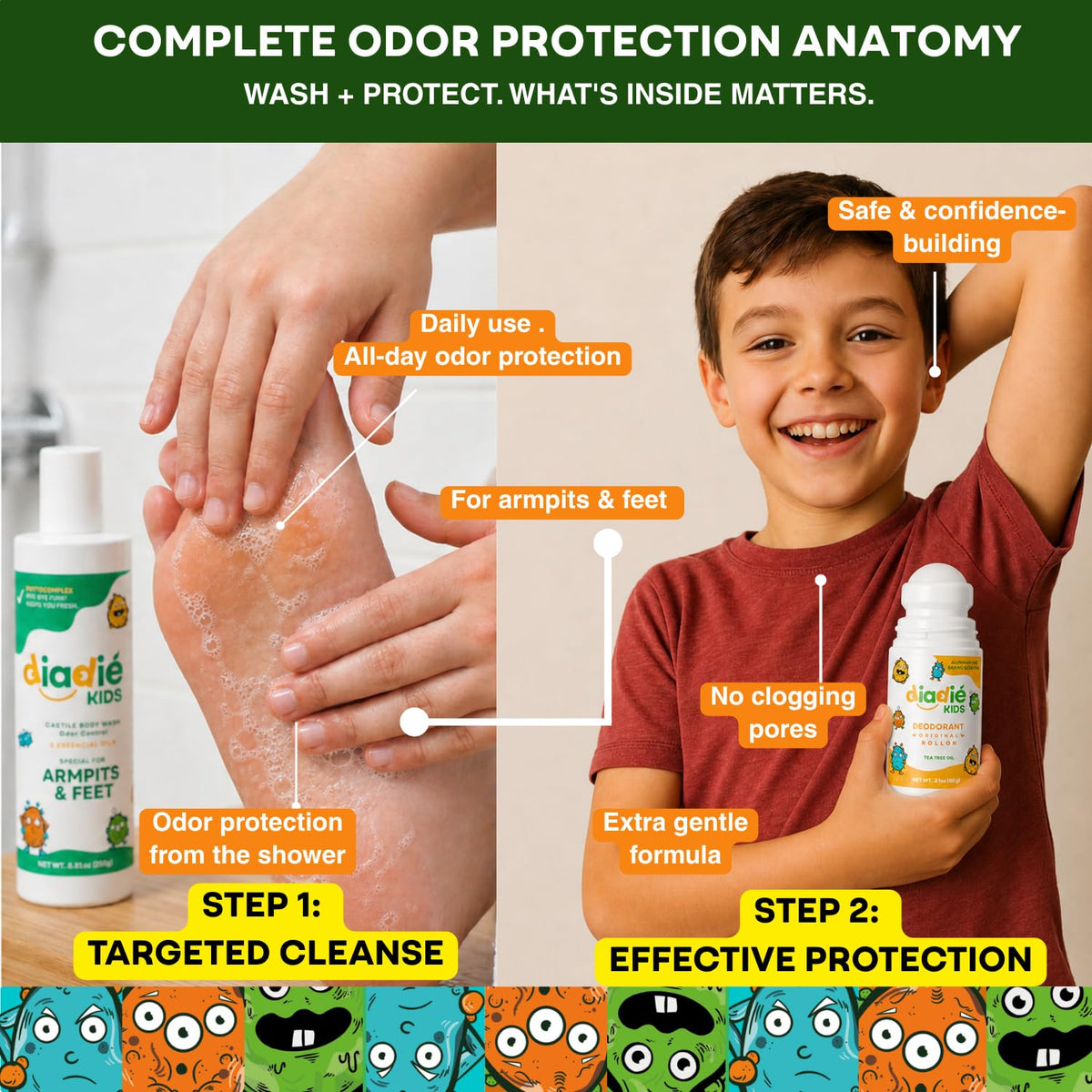 Déodorant roll-on DIADIÉ pour enfants, protection contre les odeurs