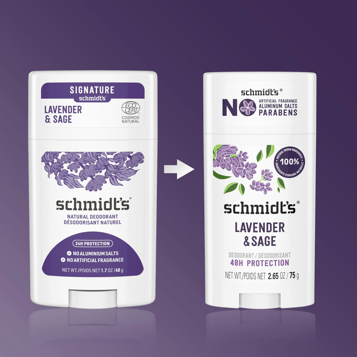 Déodorant Schmidt's Lavande & Sauge arrière avec ingrédients
