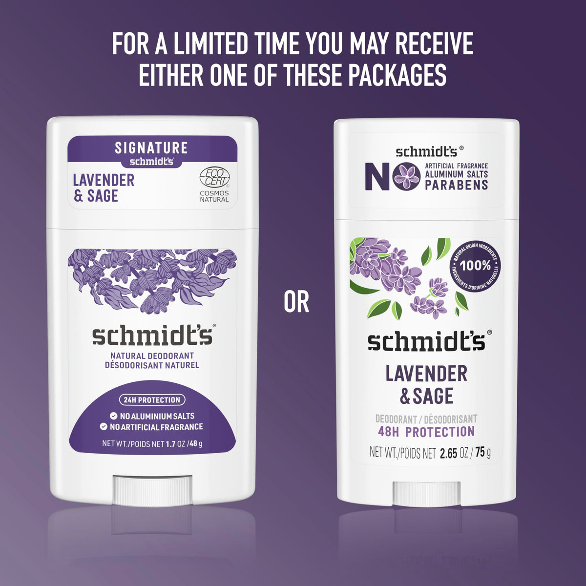 Déodorant Schmidt's Lavande & Sauge en usage sur peau