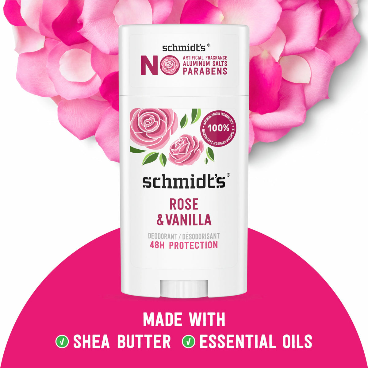 Déodorant Schmidt's Rose & Vanille 240g avec emballage