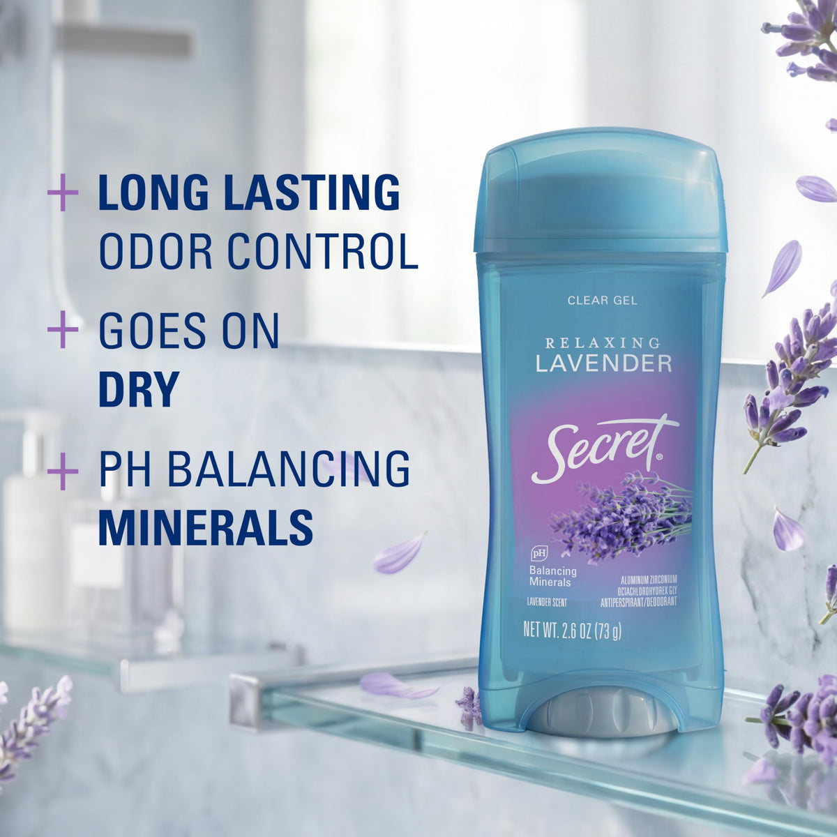 Déodorant Secret 72h gel transparent avec étiquette lavande
