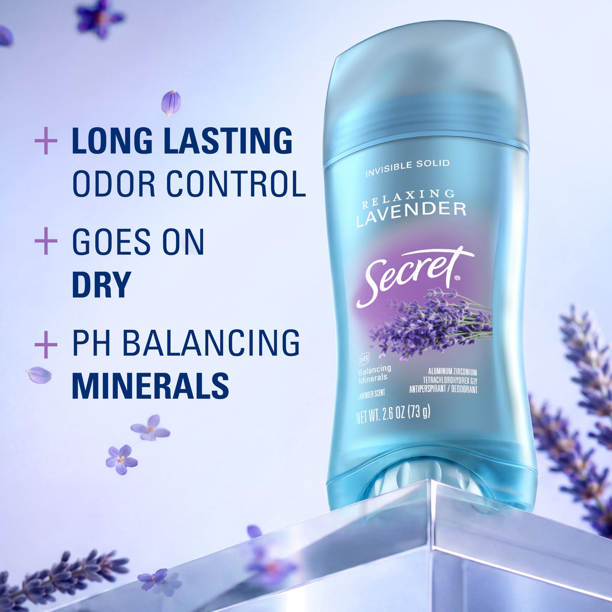 Déodorant Secret avec senteur lavande et minéraux équilibrants