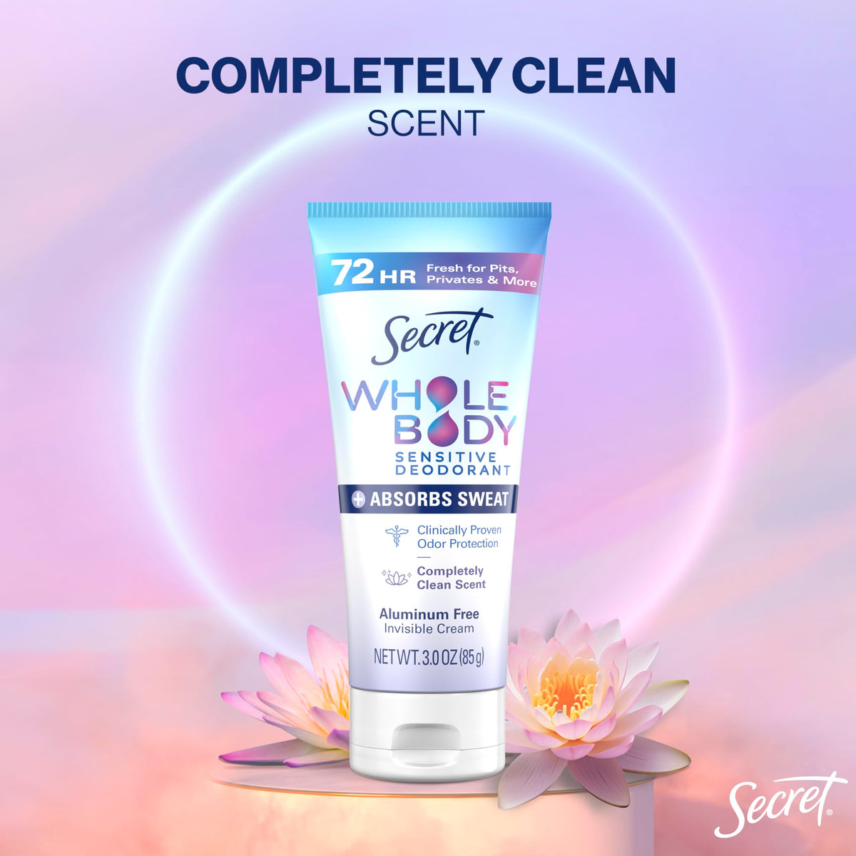 Déodorant Secret Crème Soin Corps 100g avec ingrédients visibles