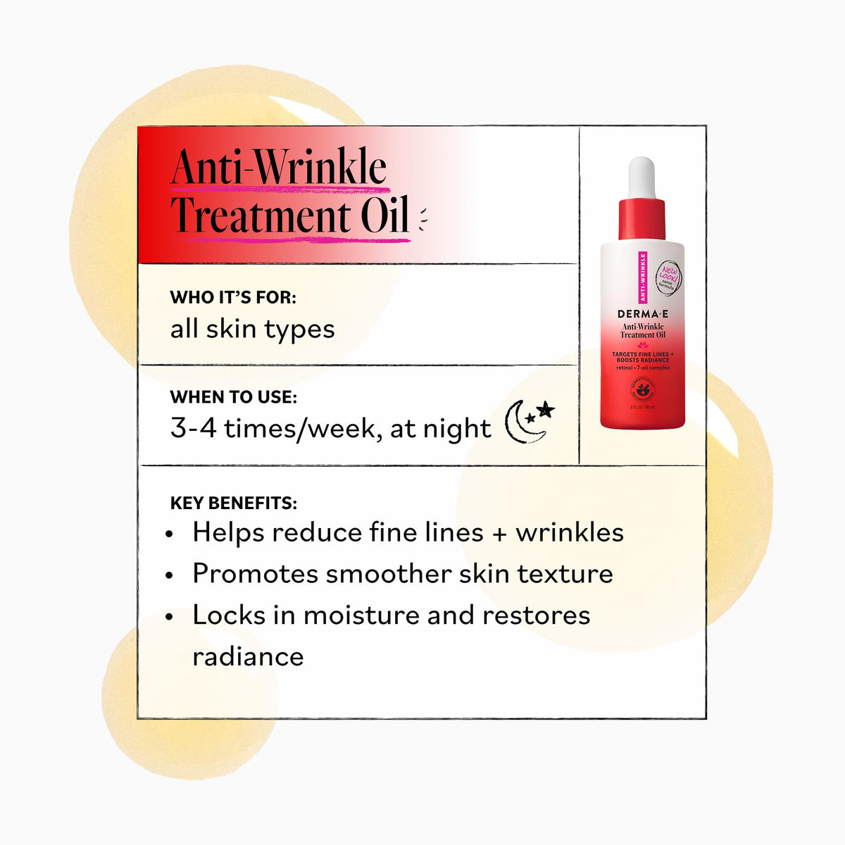 Derma E Huile Anti-Rides 60 ml application sur le visage