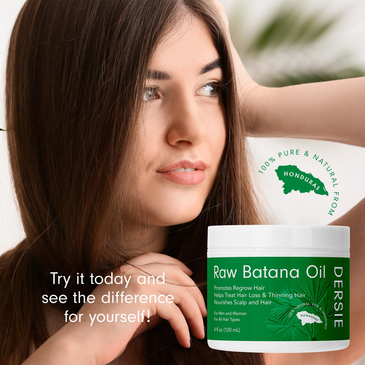 Dersie huile de Batana 100% pure montrant ses ingrédients naturels