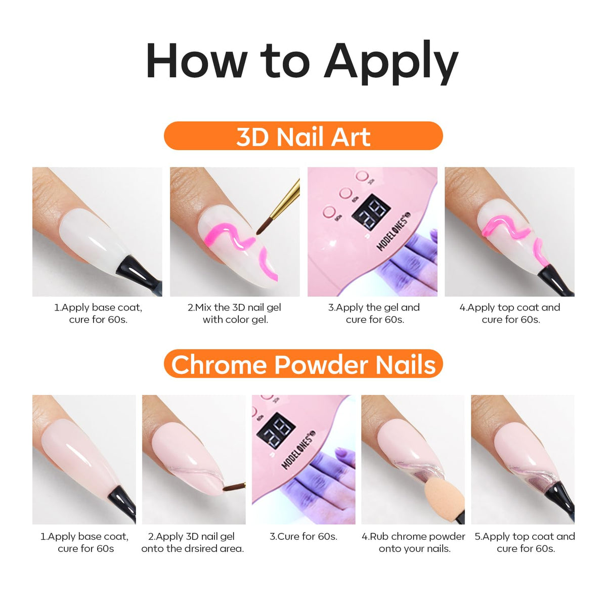 Designs d'ongles créés avec le gel 3D modelones
