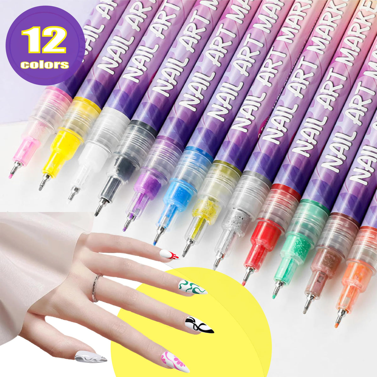 Designs d'ongles réalisés avec stylos AOKELEON
