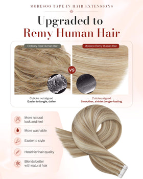 Détail de l'adhésif des extensions de cheveux Moresoo