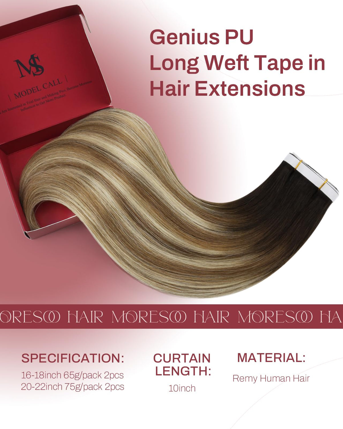 Détail de l'adhésif des extensions de cheveux Moresoo