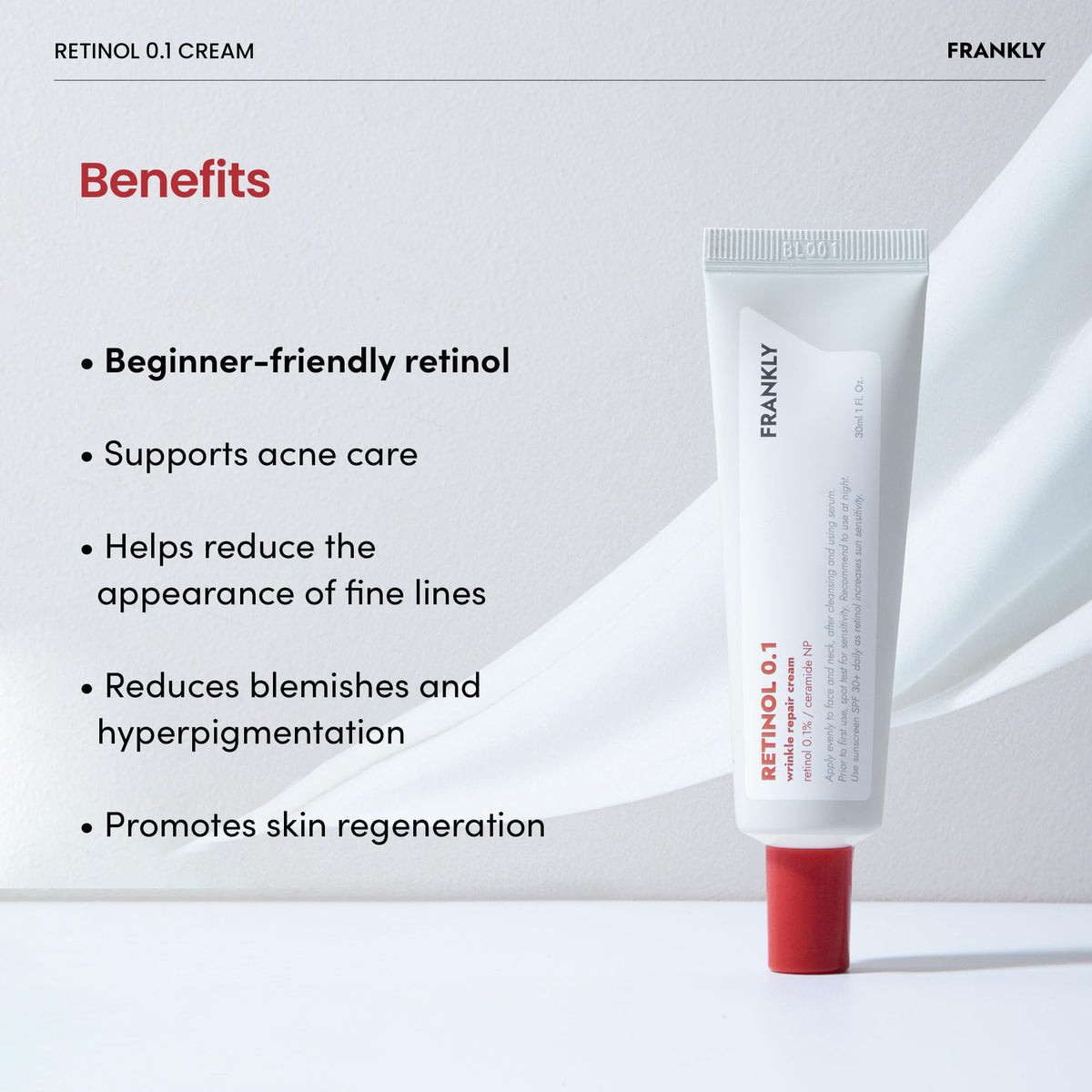 Détail de l'emballage de la crème de rétinol 0,1% de FRANKLY