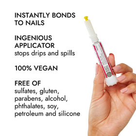 Détail de l'embout applicateur de précision de la colle à ongles
