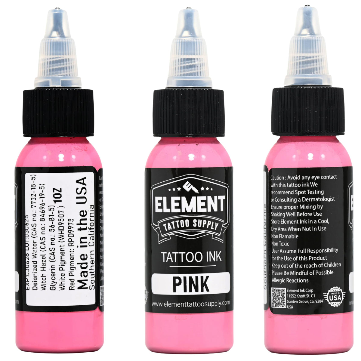 Détail de l'encre rose Element Tattoo Supply pour tatouage