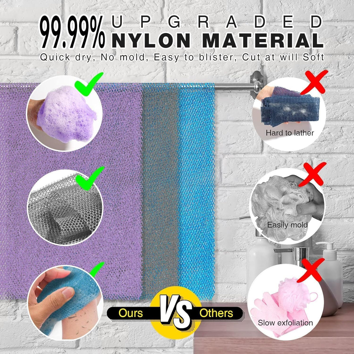 Détail de l'éponge de bain exfoliante UJFQBH montrant sa texture