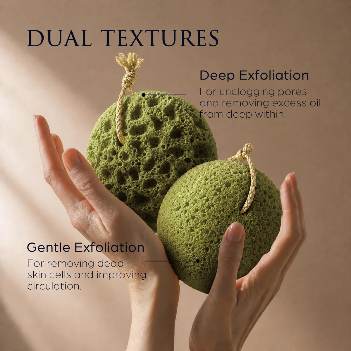 Détail de l'éponge loofah Spongentle avec texture double