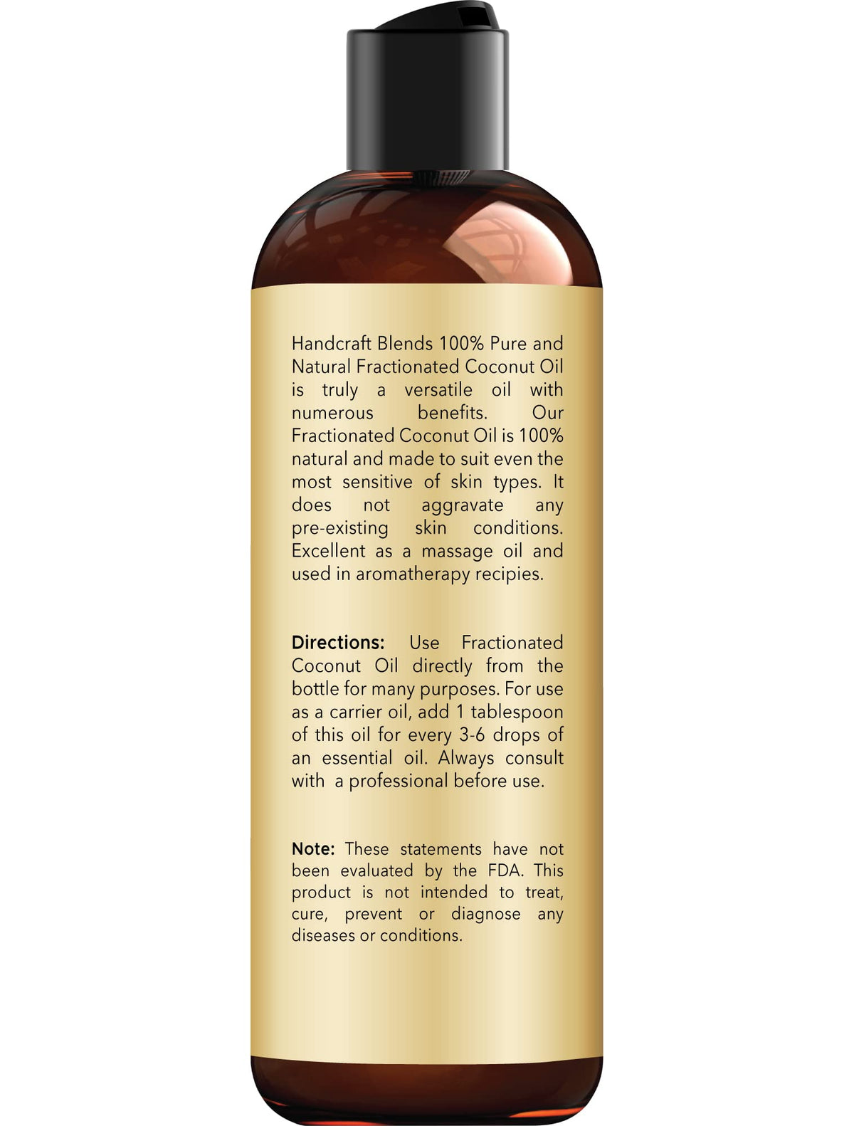 Détail de l'étiquette de l'huile de coco fractionnée Handcraft Blends