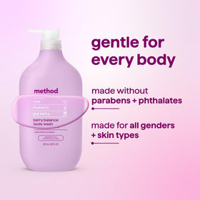 Détail de l'étiquette du gel douche Method Berry Balance 828 ml