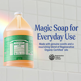 Détail de l'étiquette du savon liquide Dr. Bronner's Amande