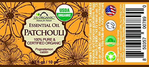 Détail de l'huile essentielle de patchouli US Organic avec goutteur