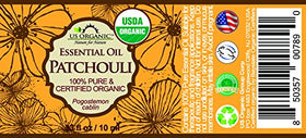 Détail de l'huile essentielle de patchouli US Organic avec goutteur