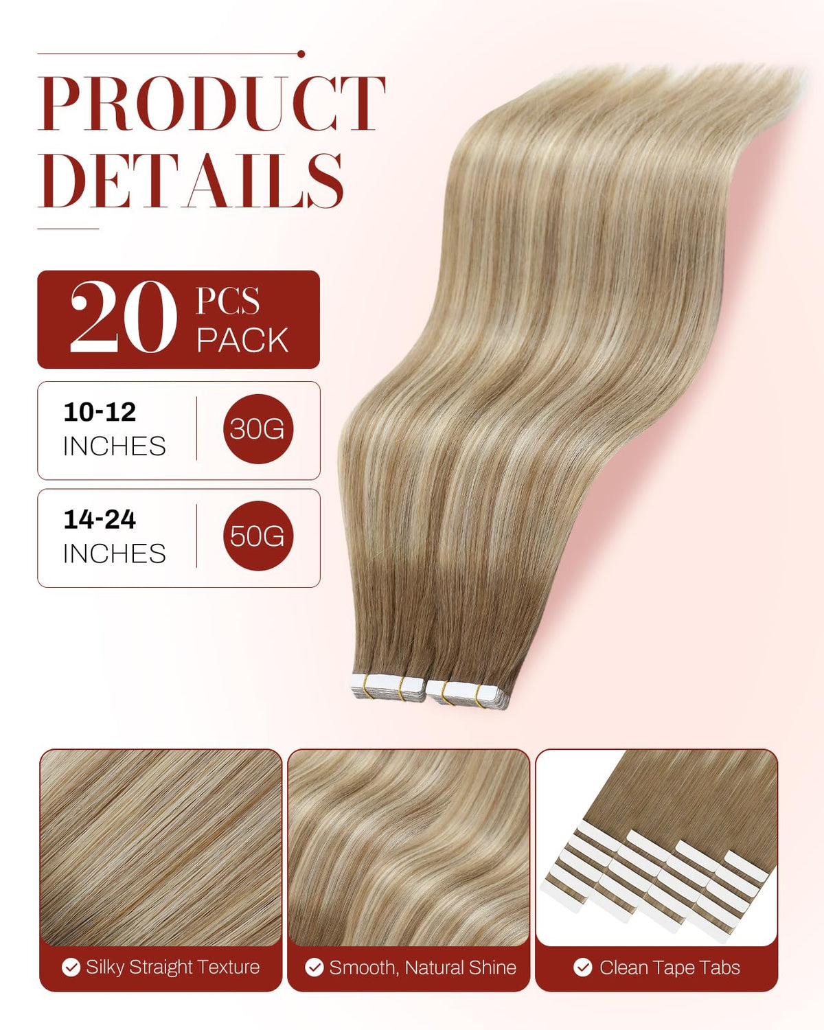 Détail de la bande adhésive des extensions Moresoo