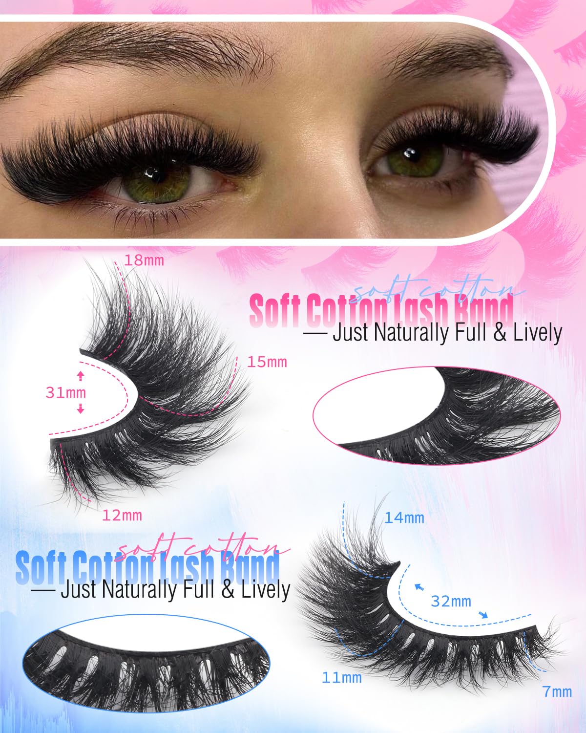 Détail de la bande en coton des faux cils Newcally