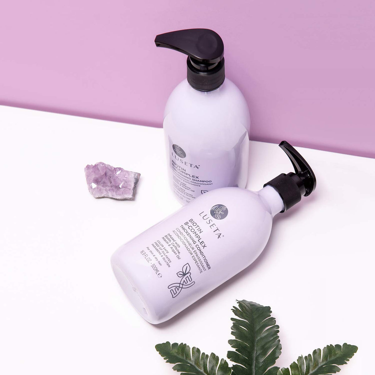 Détail de la bouteille d'après-shampooing L LUSETA Biotin B-Complex