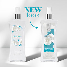 Détail de la bouteille de Body Fantasies Musc Blanc
