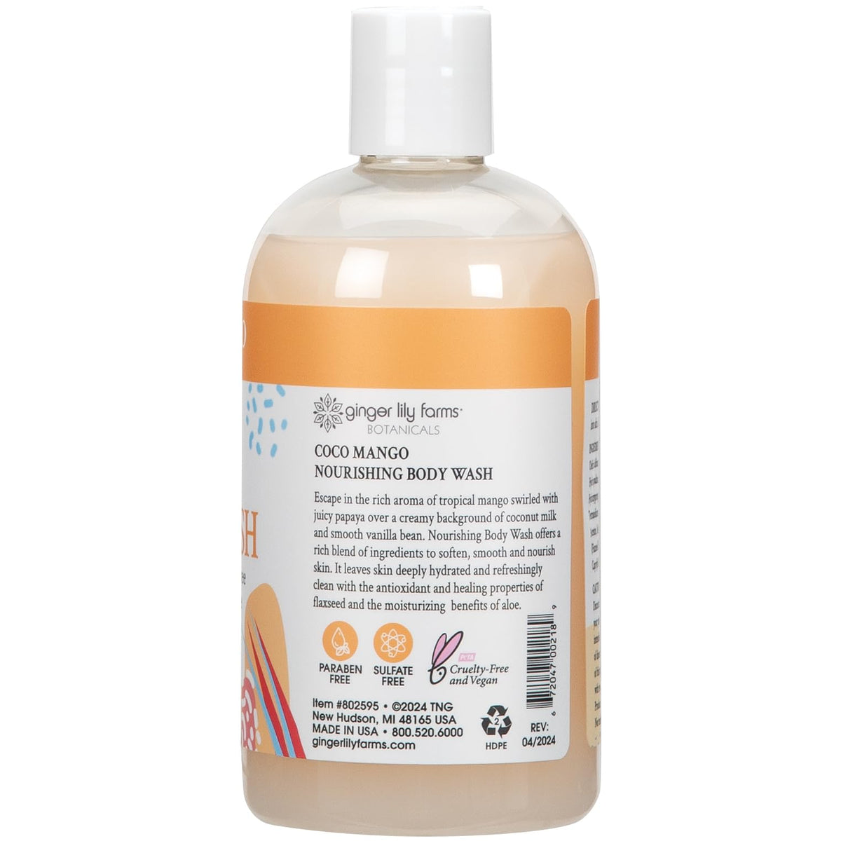 Détail de la bouteille de gel douche Coco Mangue avec bouchon flip-top