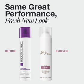 Détail de la bouteille de laque Paul Mitchell Extra-Body