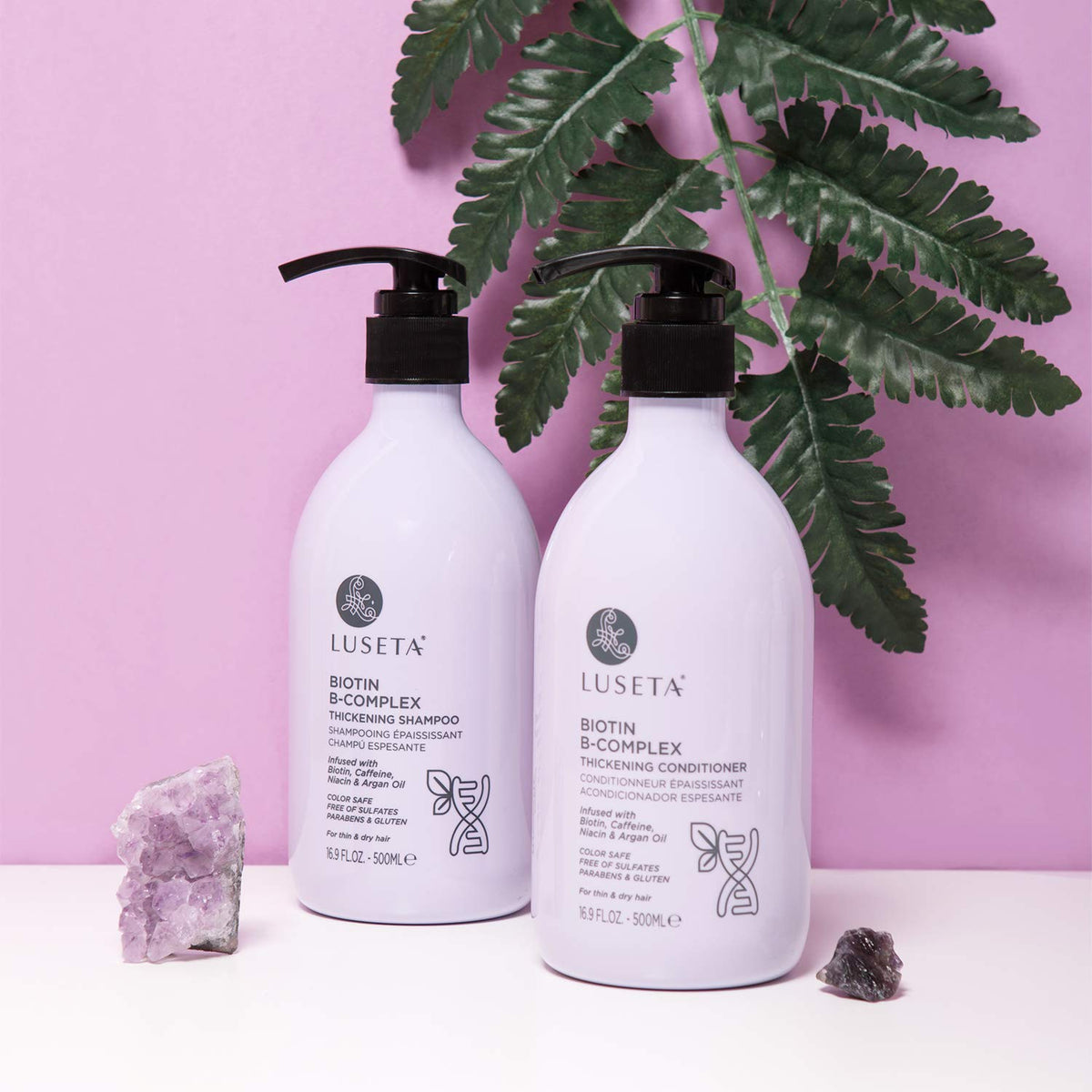 Détail de la bouteille de shampooing L LUSETA Biotin B-Complex