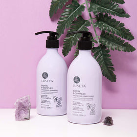 Détail de la bouteille de shampooing L LUSETA Biotin B-Complex