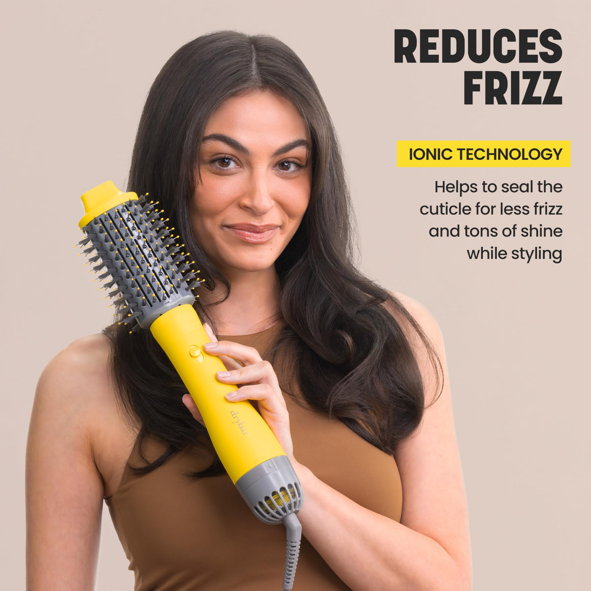 Détail de la brosse à séchage Drybar avec boutons de réglage