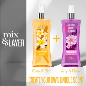 Détail de la brume parfumée Body Fantasies Vanille avec fleurs