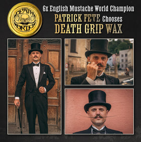 Détail de la cire à moustache Death Grip dans son emballage