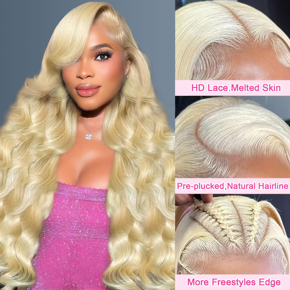 Détail de la dentelle HD de la perruque BOTNNS 613 blonde