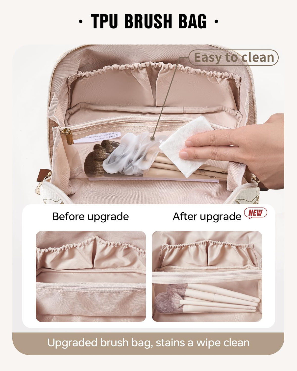 Détail de la fermeture éclair de la trousse de maquillage EACHY