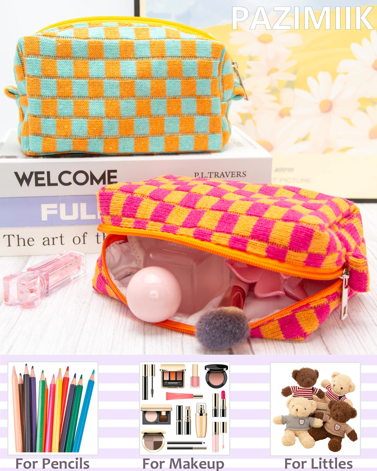 Détail de la fermeture éclair de la trousse de maquillage PAZIMIIK