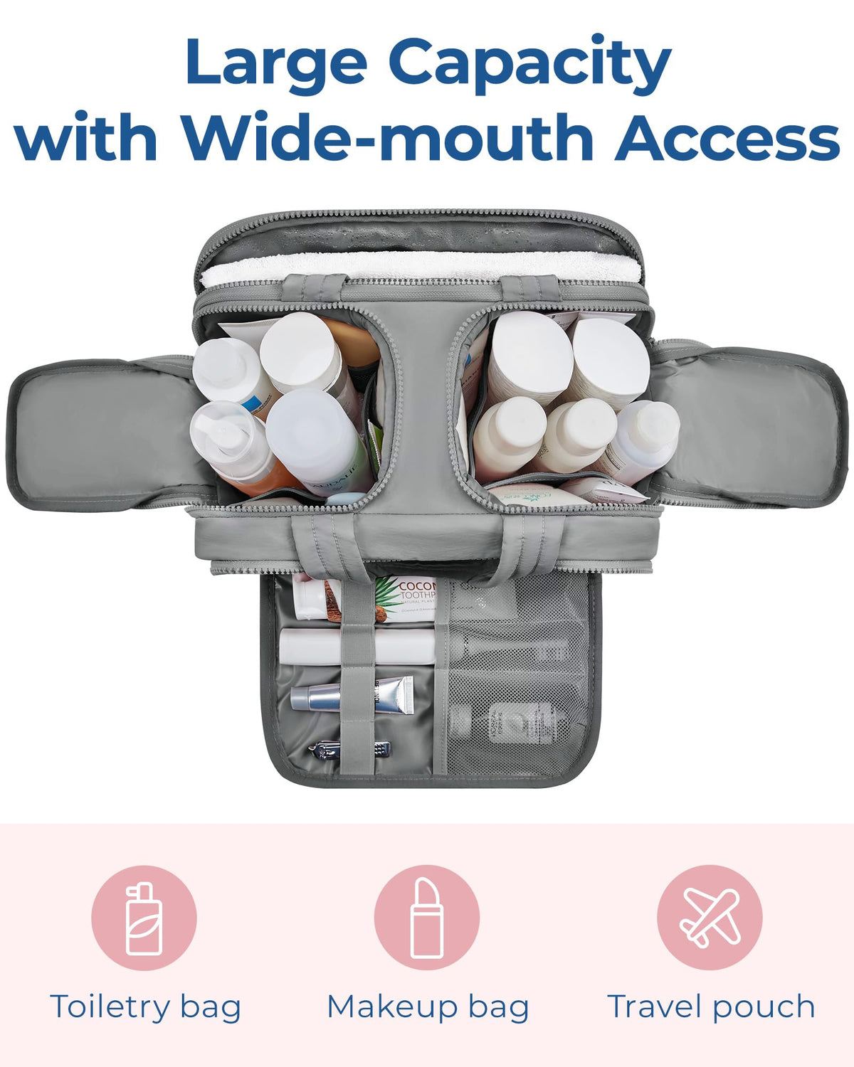 Détail de la fermeture éclair de la trousse de toilette BAGSMART